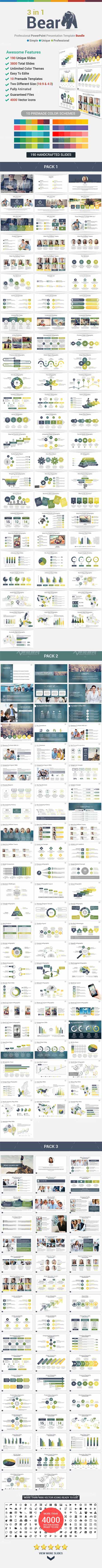 3 in 1 Bear PowerPoint Template Bundle,PPT模板－数据汇报(三套)
